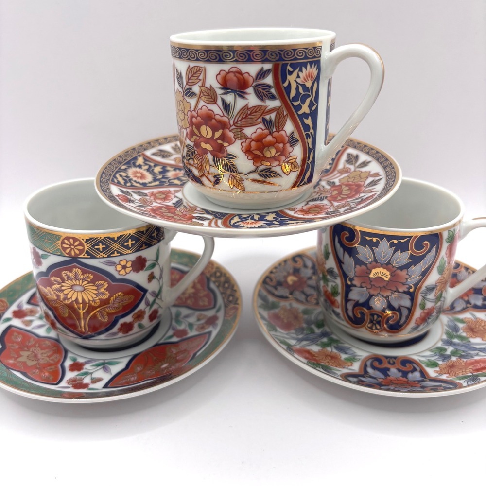 Set of 6 Tea Cup and Saucer Lithopane Japan Bone China Gold Trim Vintage